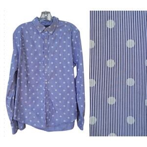 BONOBOS Men Standard Fit 100% Cotton Button Down Shirt Stripes Polka Dots Blue M